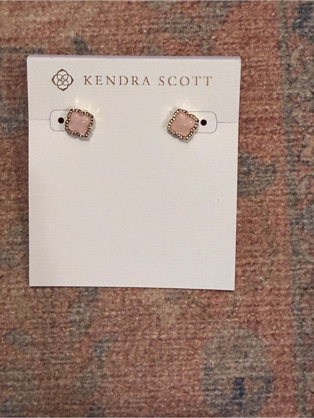 Brand New Kendra Scott Mallory in Gold Rose Quartz Stud Earrings - Picture 4 of 7